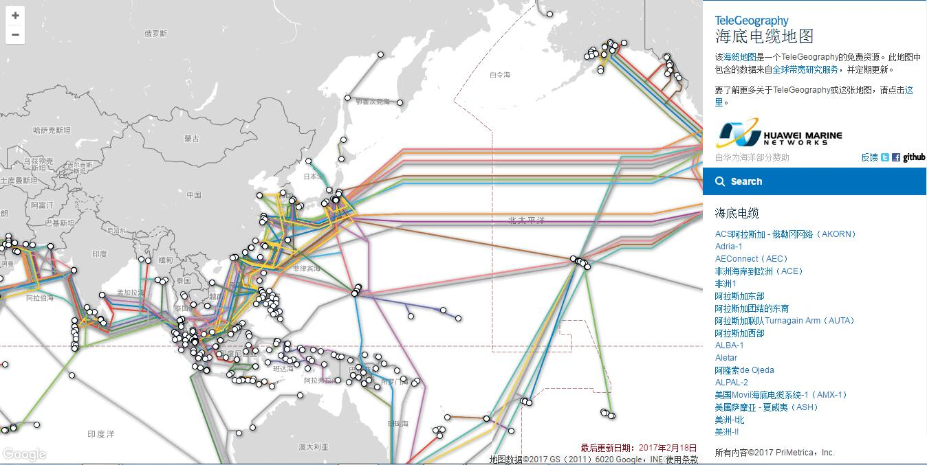 在线查看全球海底光缆分布地图（全球海缆）